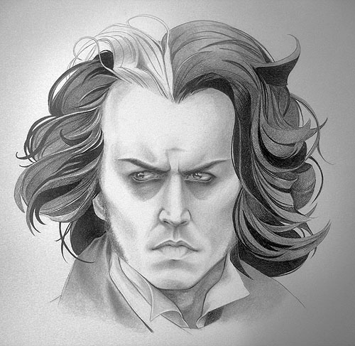 Caricature of Johnny Depp as Sweeney Todd